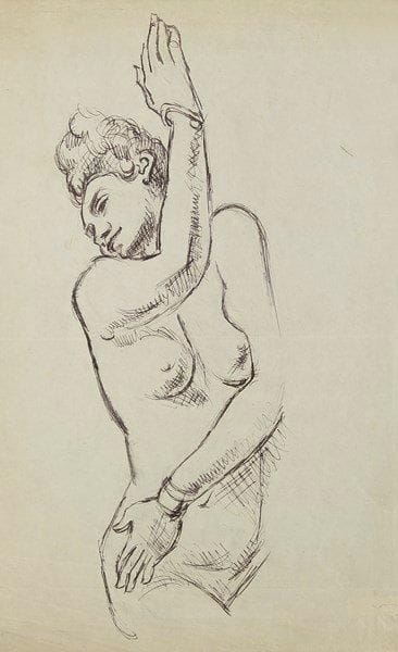 André LHOTE (1885-1962)
Femme allongée, une main sous la tête et l?autre sur le bas-ventre, vers 1925-1930. Dessin à la plume et à l?encre de chine sur vélin mince. (Traces de plis et courte déchirure en pied). 26,2 x 42,8 cm. Provenance: Galerie Marcel Guiot, Paris.