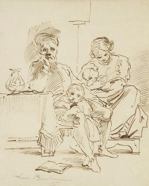 Louis BOULANGER (1806-1867)
La Famille. Dessin à l?encre. Signé en bas à gauche. 30 x 25 cm