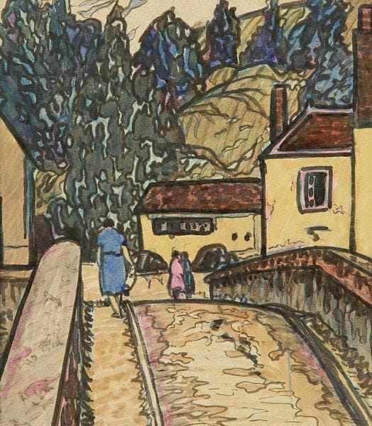 Hélène GUINEPIED (1883-1937)
Le Pont de St Moré. Encre et gouache aquarellée. 17,5 x 16 cm. Commentaire:. Cette oeuvre figurera au catalogue raisonné de l?artiste actuellement en préparation par Sophie B.-R. Mouchet, auteure de la biographie «Hélène Guinepied, artiste peintre 1883-1937» parue en 2011.