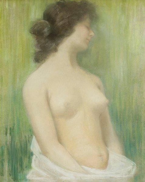 École FRANÇAISE fin du XIXe siècle
Femme nue rêveuse. Pastel sur toile. Non signé. 73 x 60 cm