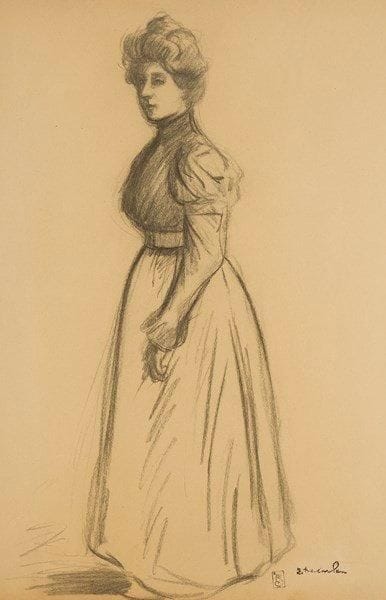 Théophile Alexandre STEINLEN (1859-1923)
Femme en pied. Dessin au fusain et crayon. Porte le cachet de la signature et de l?atelier. 61 x 41 cm. Provenance:. - Collection Claude Orset.. - Ancienne collection Marguerite Steinlen.