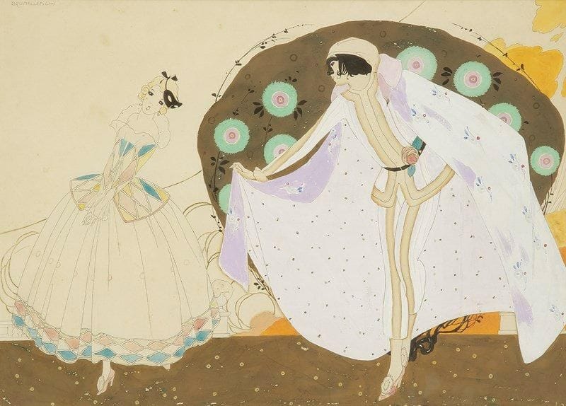 Umberto Brunelleschi (1879-1949)
Mezzetin et Colombine. Dessin à la gouache et encre. Signé en bas à droite. (Légères rousseurs). 34 x 48 cm