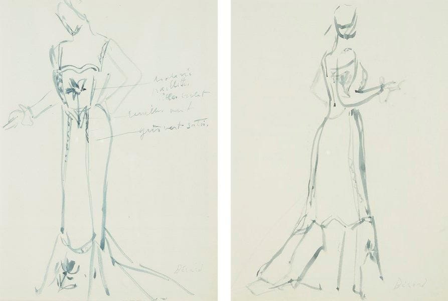 Christian BÉRARD (1902-1949)
Étude de femme en robe. 2 dessins à l?encre bleue. Signés en bas à droite.. 30 x 22 cm chaque.
