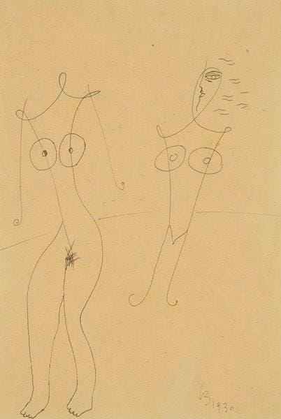 Victor BRAUNER [roumain] (1903-1966)
Deux femmes, 1930. Dessin à l?encre. Monogrammé et daté en bas à droite. 21 x 14,5 cm. Provenance: Succession du philosophe et psychanalyste J.-B. Pontalis (1924-2013).. Nous remercions Monsieur Samy Kinge d?avoir confirmé l?authenticité de cette oeuvre.