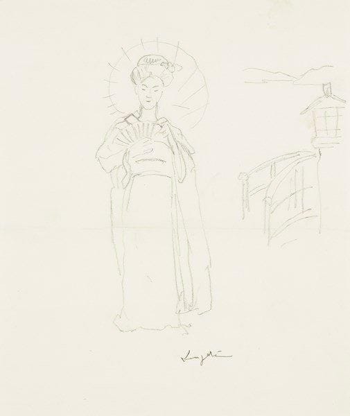 Leonard Tsuguharu FOUJITA (1886-1968)
Lady Butterfly. Dessin à la mine de plomb. (Plis médians). 25 x 21 cm. Provenance: Vente Cornette de Saint-Cyr, 23 octobre 2012, n°226.