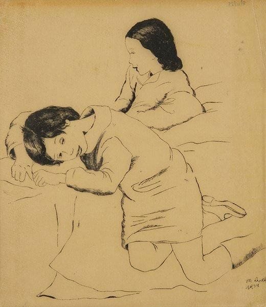 Mariette LYDIS (1890-1970)
Fillettes, 1934. Dessin à l?encre sur papier sur calque. Signé et daté en bas à droite. (Plis). 23 x 21 cm