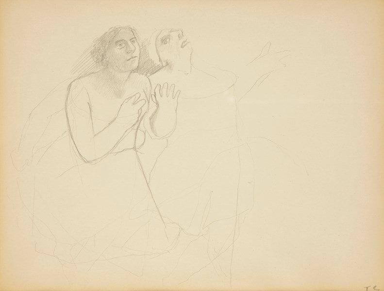 Pierre TAL-COAT (1905-1985)
Étude de deux femmes. Dessin à la mine de plomb. Monogrammé en bas à droite. 19 x 26 cm