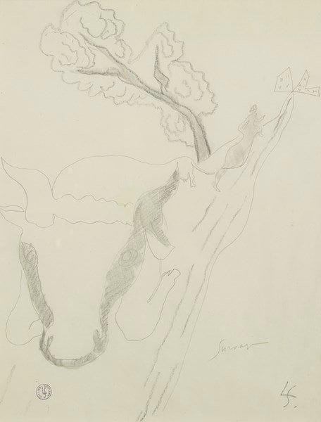 Léopold SURVAGE [franco-russe] (1879-1968)
Paysage à la tête vache. Dessin à la mine de plomb et crayon noir. Signé et monogrammé en bas à droite. Porte le cachet de la vente de l?atelier. 27 x 21,5 cm