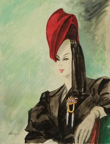 Léon BENIGNI (1892-1948)
Femme au turban, bijou de Van Cleef & Arpels - Projet de couverture de magazine. Gouache sur carton. Signée en bas à gauche. (Traces de papier et de colle dans les marges). 42,5 x 34 cm