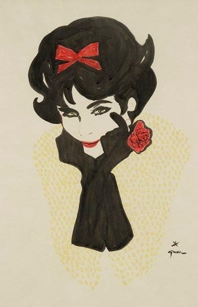 René GRUAU (1909-2004)
Femme à la rose rouge. Dessin à l?encre et aquarelle. Signé en bas à droite. 55 x 36 cm