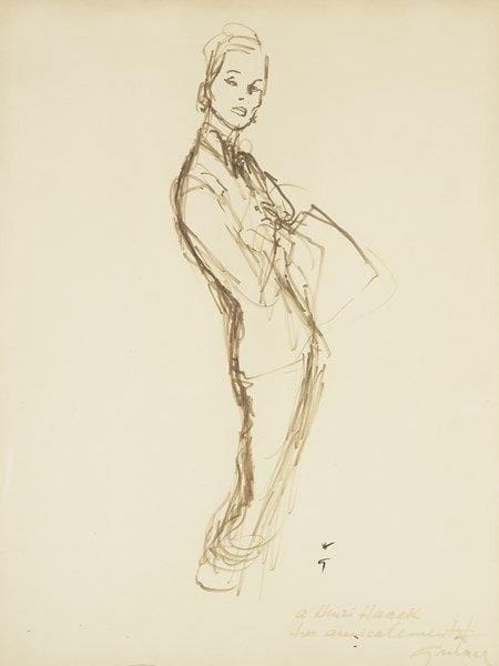 René GRUAU (1909-2004)
Femme de profil. Dessin au feutre. Signé à l?encre en bas à droite. Signé et dédicacé en bas à droite. 64 x 49 cm