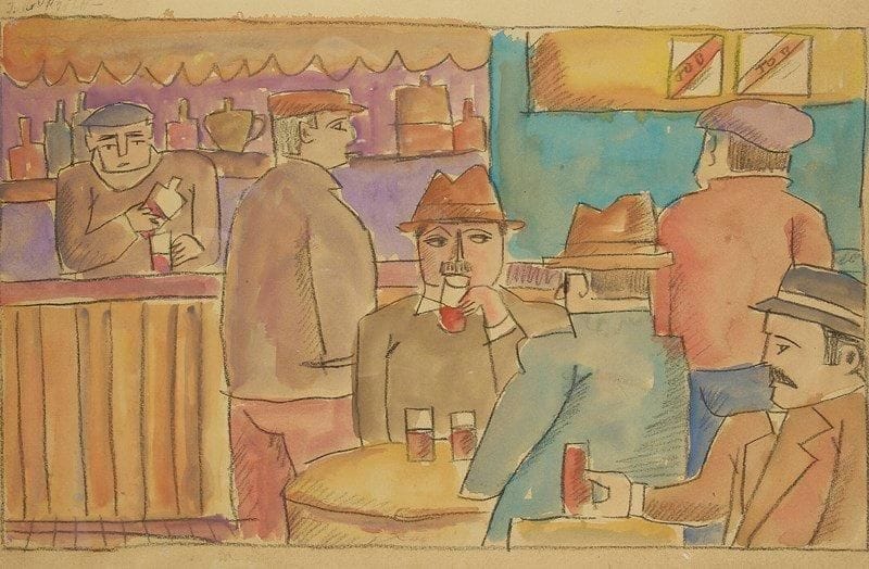 José GURVICH [uruguayen] (1927-1974)
Au café. Dessin au crayon noir et aquarelle. Signé en haut à gauche. 34 x 52 cm