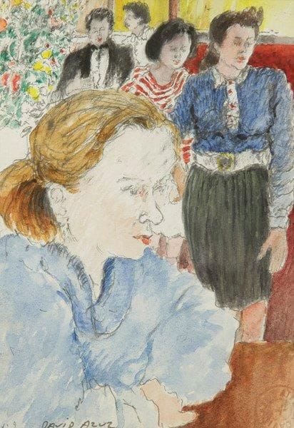 David AZUZ [israélien] (né en 1942)
Personnages. Dessin à la mine de plomb et aquarelle. Signé en bas à gauche. 14,5 x 10 cm