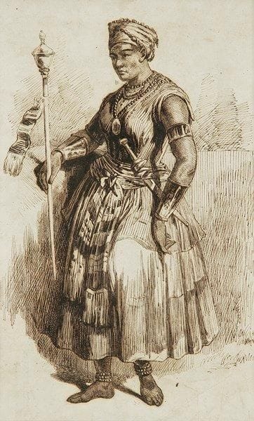 École Française du XIXe siècle
Une reine africaine. Plume et encre noire. 23 x 14,5 cm