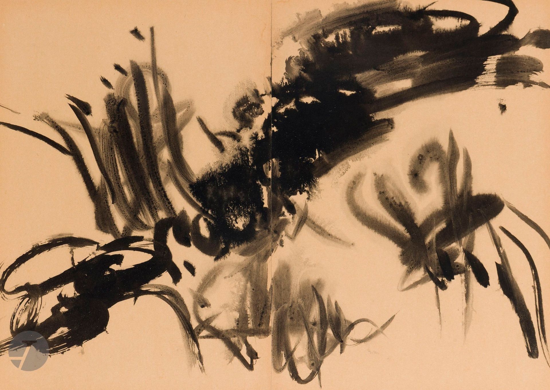 T'ANG HAYWEN [chinois] (1927-1991)
Sans titre, vers 1980
Encre sur papier - Diptyque.
Non signée.
29,5 x 41,5 cm

Provenance :  
Vente Mes Pichon & Noudel-Deniau, Cannes, 24 octobre 2019, n° 101.

Cette œuvre sera incluse au Catalogue Raisonné de T'ang Haywen, actuellement en préparation par T'ang Haywen Archives et M. Philippe Koutouzis, sous le numéro MDENS-KY-9. 