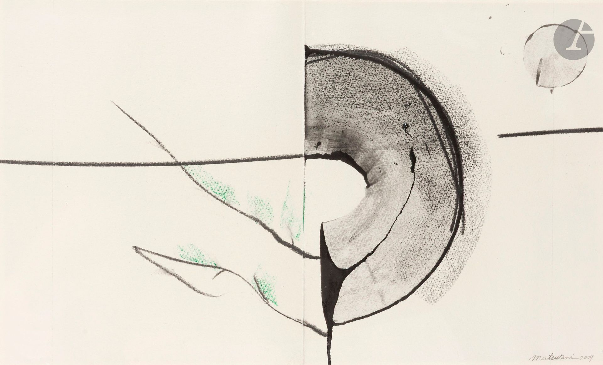 Takesada MATSUTANI [Japanese] (b. 1937)
Untitled, 2009
Vinyl glue, acrylic, ink wash and grease pencil.
Signed and dated lower right.
28 x 46 cm