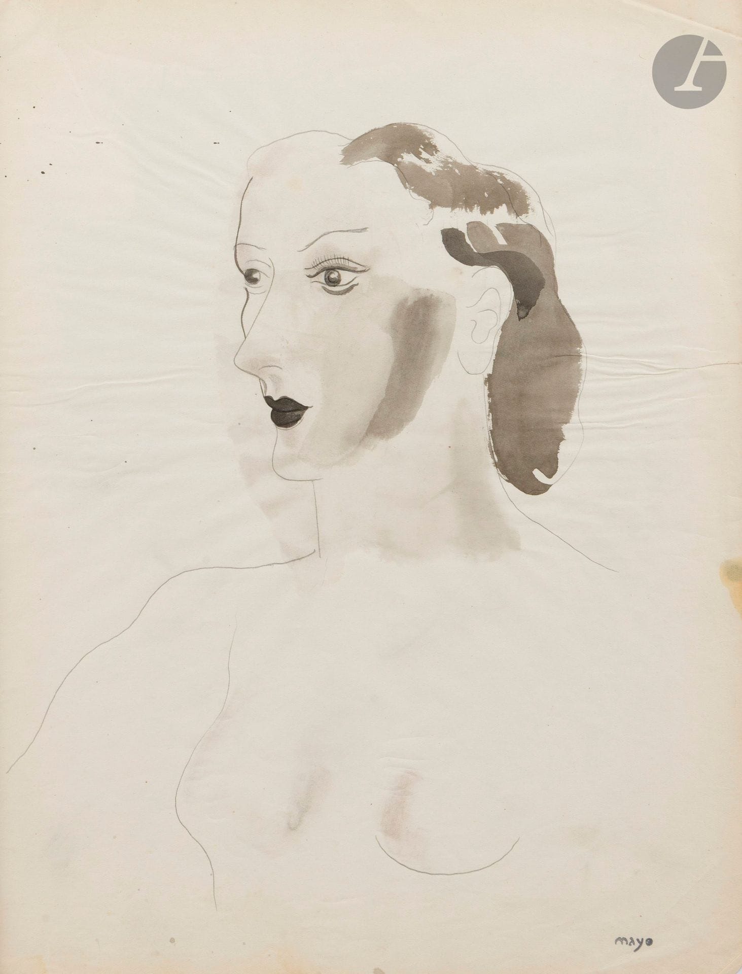 Antoine Malliarakis known as MAYO [Greek-Egyptian] (1905-1990)
Bust of a woman
Graphite and ink wash.
Artist's stamp lower right.
(Folds).
34.5 x 26.5 cm