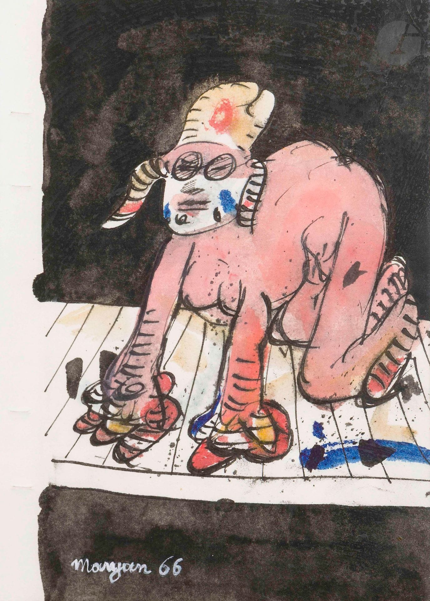 Pinchas Burstein dit Mary MARYAN [polonais] (1927-1977)
Personnage, 1966
Aquarelle et encre.
Signée et datée en bas à gauche.
24 x 16,5 cm