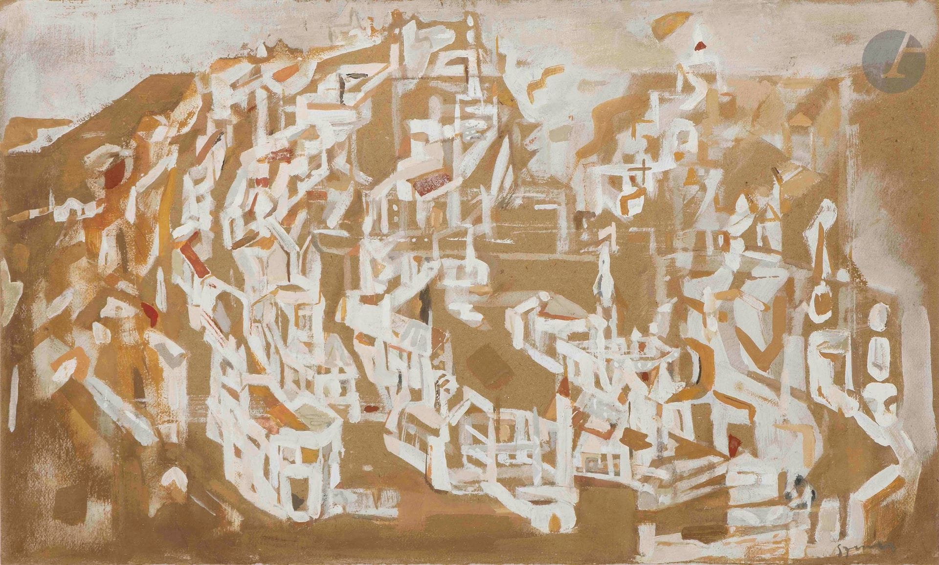 Arpad SZENES [hongrois] (1897-1985)
Portalegre, 1960
Gouache sur papier.
Signée en bas à droite.
38,5 x 63,5 cm

Provenance : 
- Collection Pierre Sabatier d'Espayran. 
- Galerie Antoine Laurentin, Paris.

Bibliographie : 
- Anne Philippe, Guy Weelen, Arpad Szenes, Paris, Éditions Cercle d'art, 1991, n° 146, reproduit p. 132.
- Chiara Calzetta Jaeger, Arpad Szenes - Catalogue Raisonné des dessins et des peintures, Tome I, Paris, Éditions Skira, 2005, n°AS60-007, reproduit p. 316.