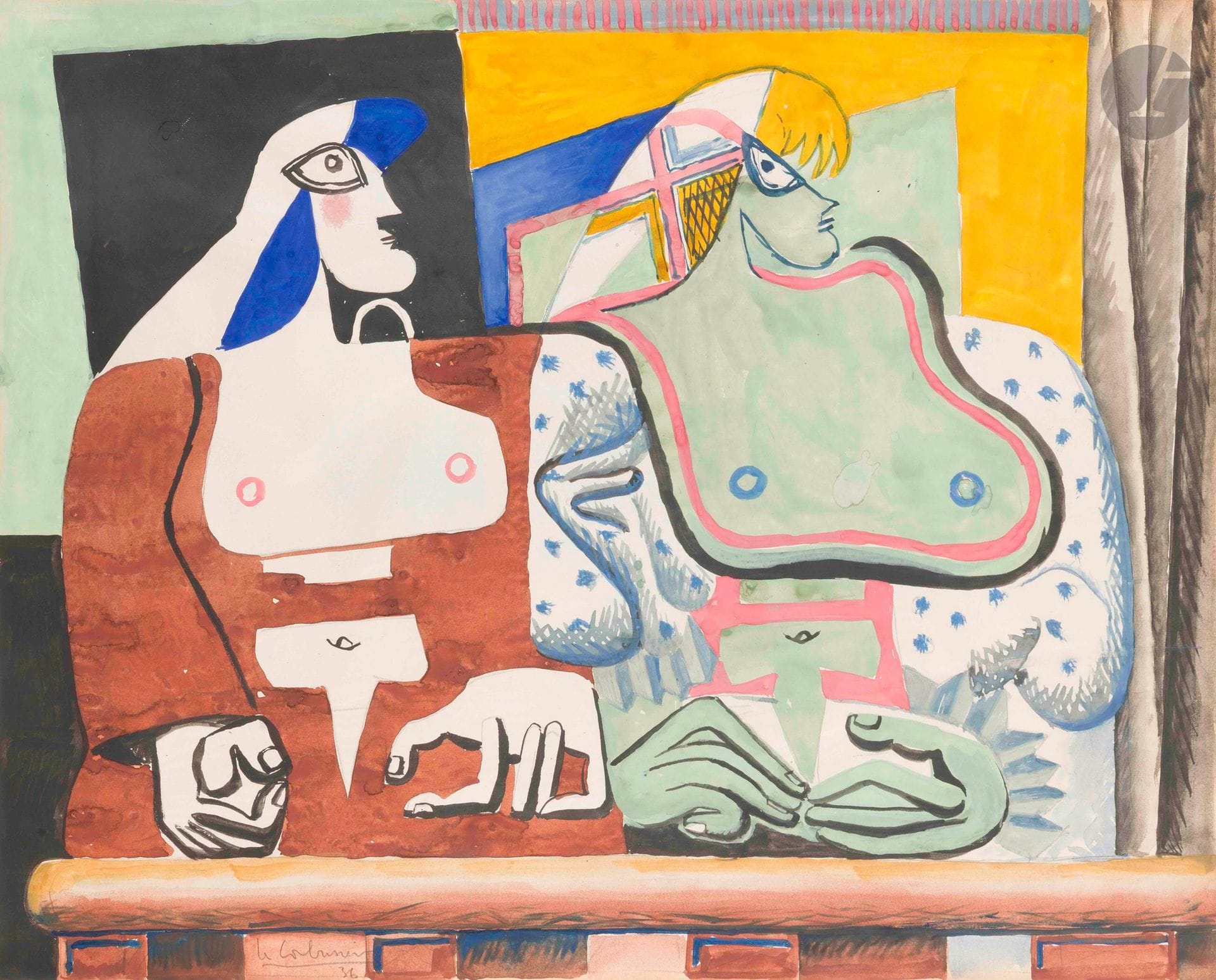 Charles-Édouard JEANNERET dit LE CORBUSIER (1887-1965)
Femmes à la rambarde ou Femmes algériennes, 1936
Gouache sur traits de mine de plomb.
Signée et datée en bas à gauche.
44 x 56 cm

Provenance : 
Collection particulière, France.
 
Un certificat de Monsieur Éric Mouchet sera remis à l'acquéreur.
