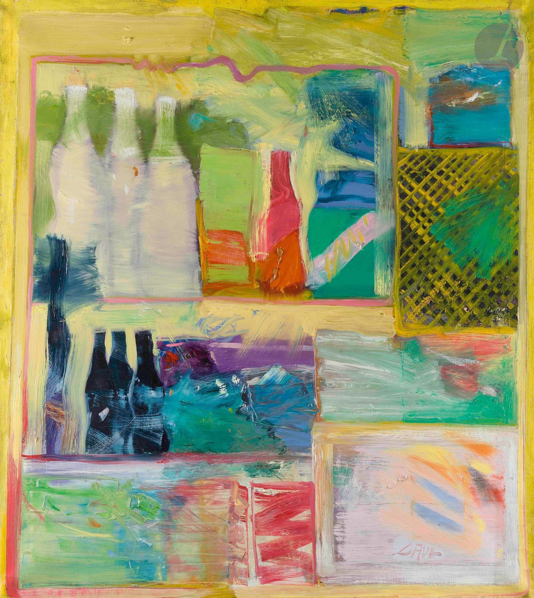 Peter SAUL [américain] (né en 1934)
L'Étagère, vers 1959
Huile sur toile.
Signée en bas à droite.
Signée au dos.
(Petits manques, craquelures et restaurations).
109 x 98 cm

Provenance : 
Collection particulière, Paris.