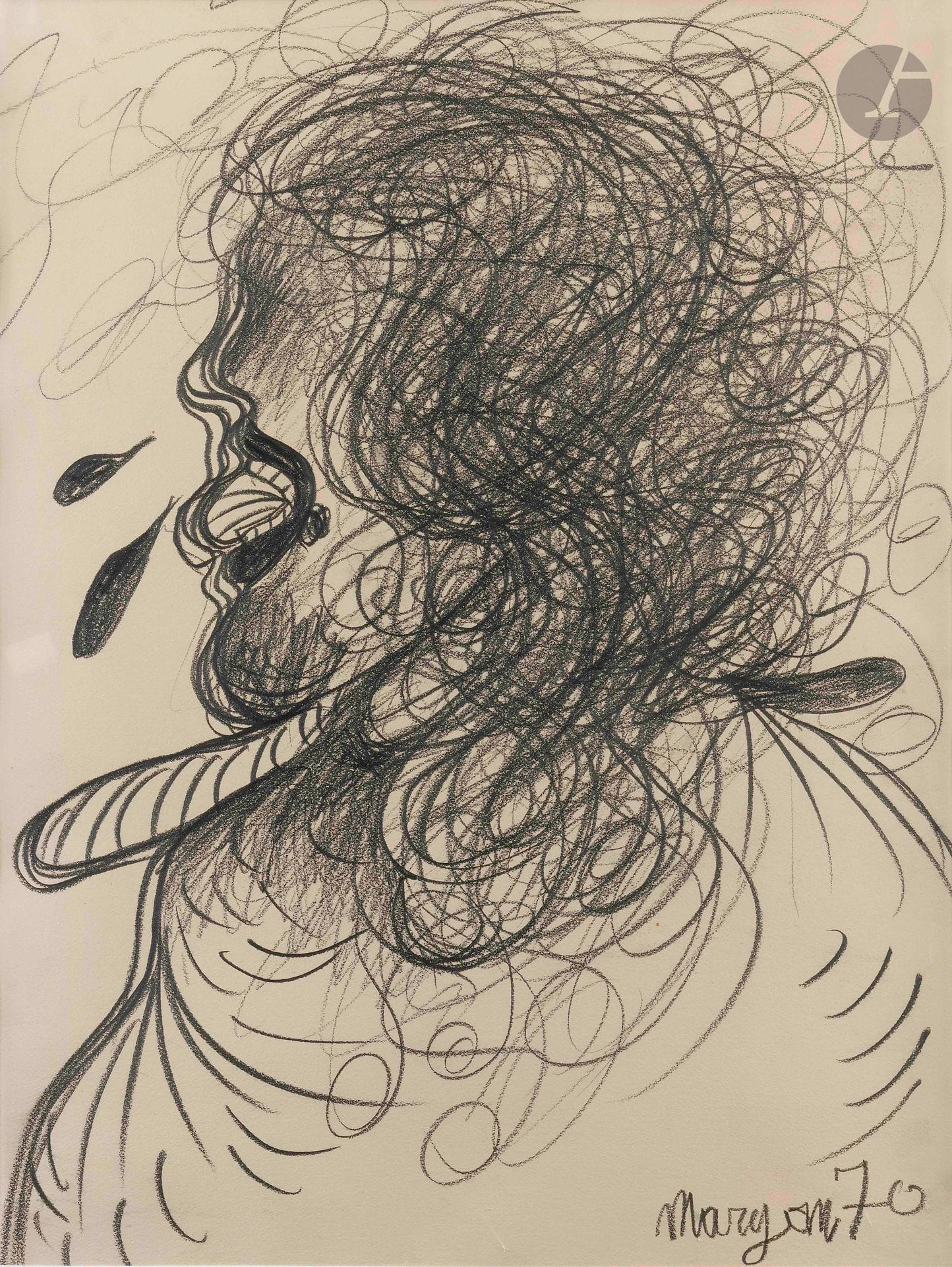 Pinchas Burstein aka Mary MARYAN [Polish] (1927-1977)
Profile, 1970
Charcoal.
Signed and dated lower right.
62 x 46 cm

Provenance : 
Galerie Polad-Hardouin, Paris (stamp on back).