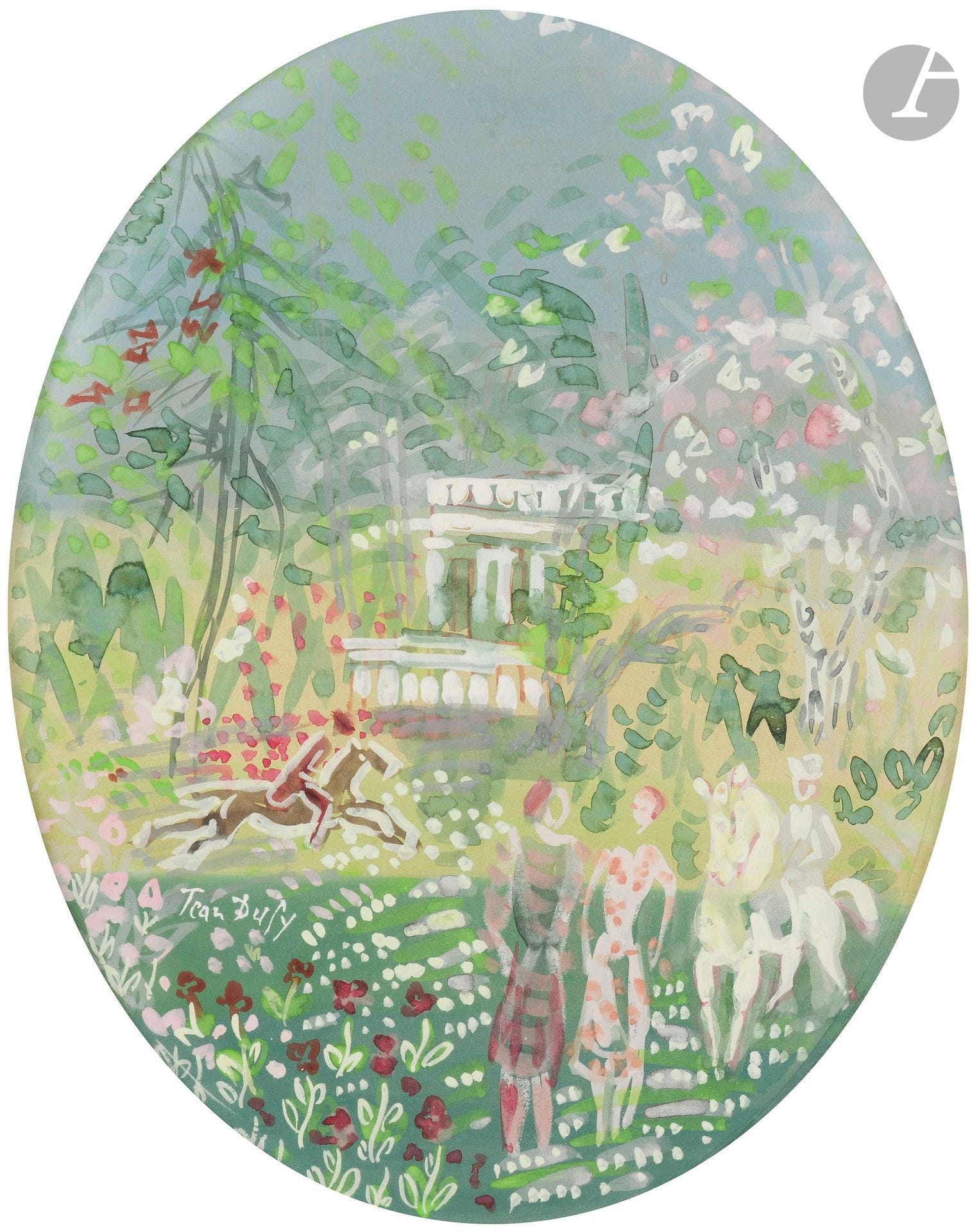 Jean DUFY (1888-1964)
Promenade au bois de Boulogne, vers 1930
Aquarelle gouachée sur papier.
Signée en bas à gauche.
(Papier voilé).
42 x 34 cm

Provenance : 
Collection particulière, Paris.

Bibliographie : 
Jacques Bailly, Catalogue raisonné de l'œuvre de Jean Dufy (1888-1964), Volume II, Paris, Éditions Jacques Bailly, 2010, n° J.1141, reproduit p. 233.
