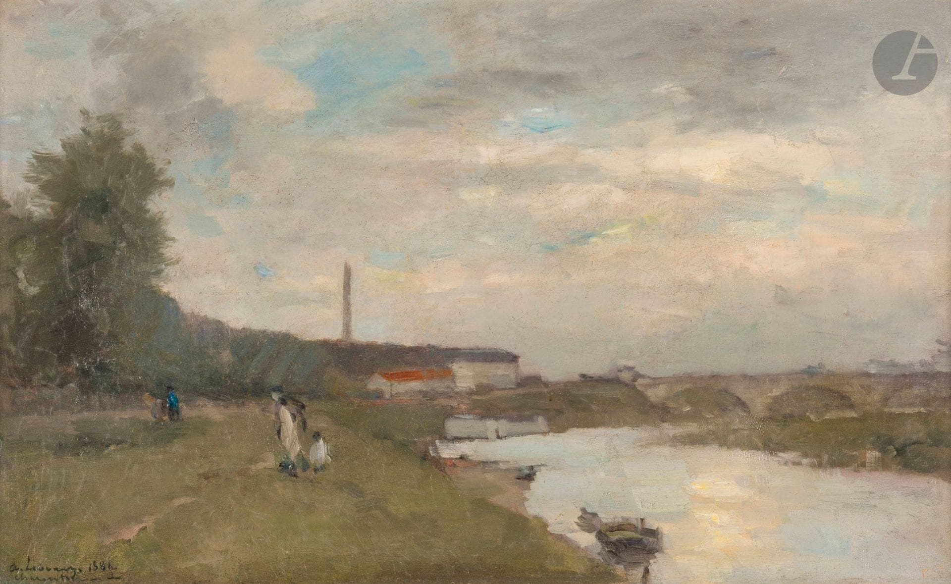 Albert LEBOURG (1849-1928)
Le Pont de Charenton, 1881
Huile sur toile.
Signée, datée et située en bas à gauche.
(Rentoilée).
38 x 61 cm

Un avis du Wildenstein Institute, en date du 9 février 1993, sera remis à l'acquéreur.
