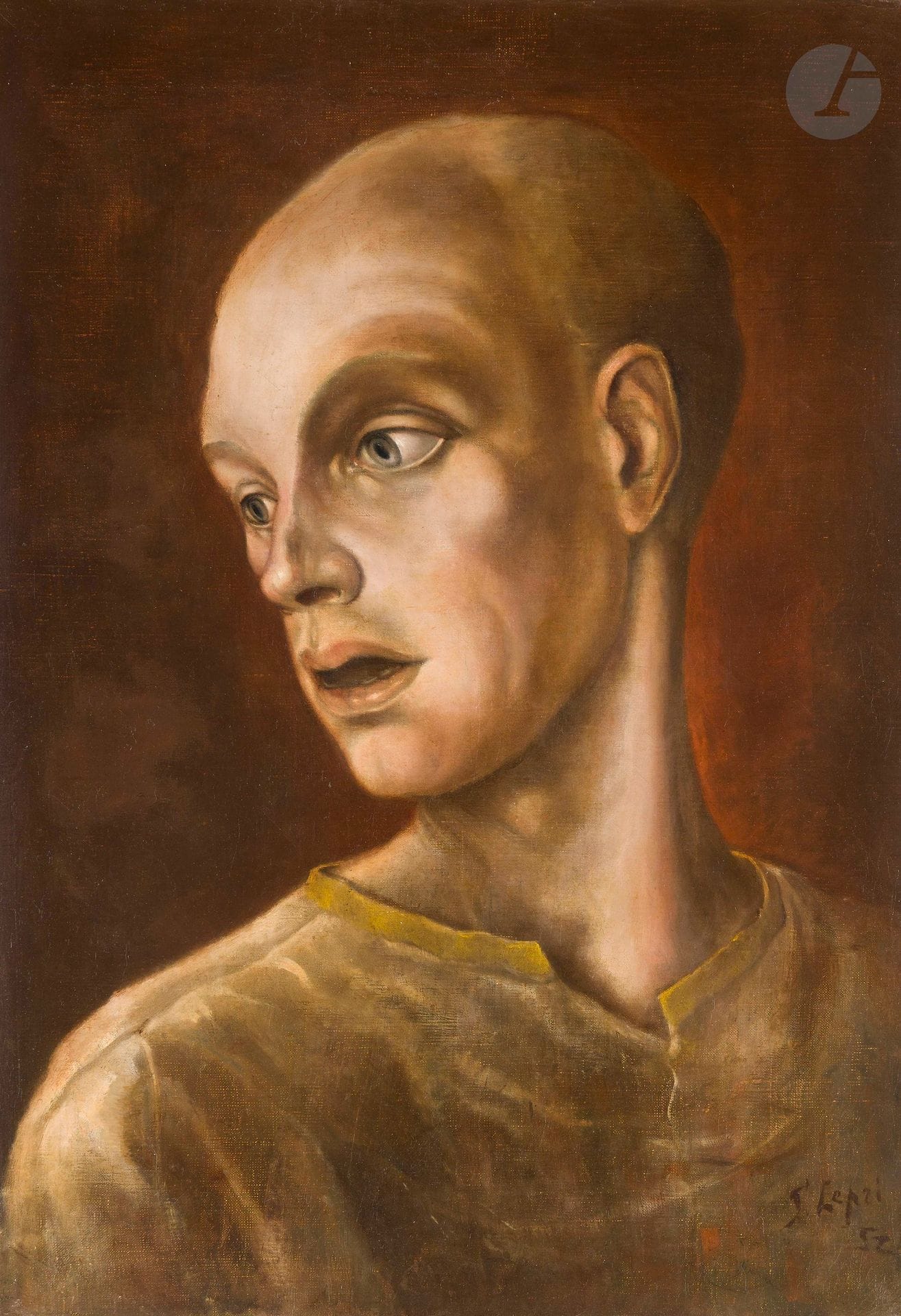 Stanislao LEPRI (1905-1980)
Visage, 1952
Huile sur toile.
Signée et datée en bas à droite.
(Restauration).
55 x 38 cm