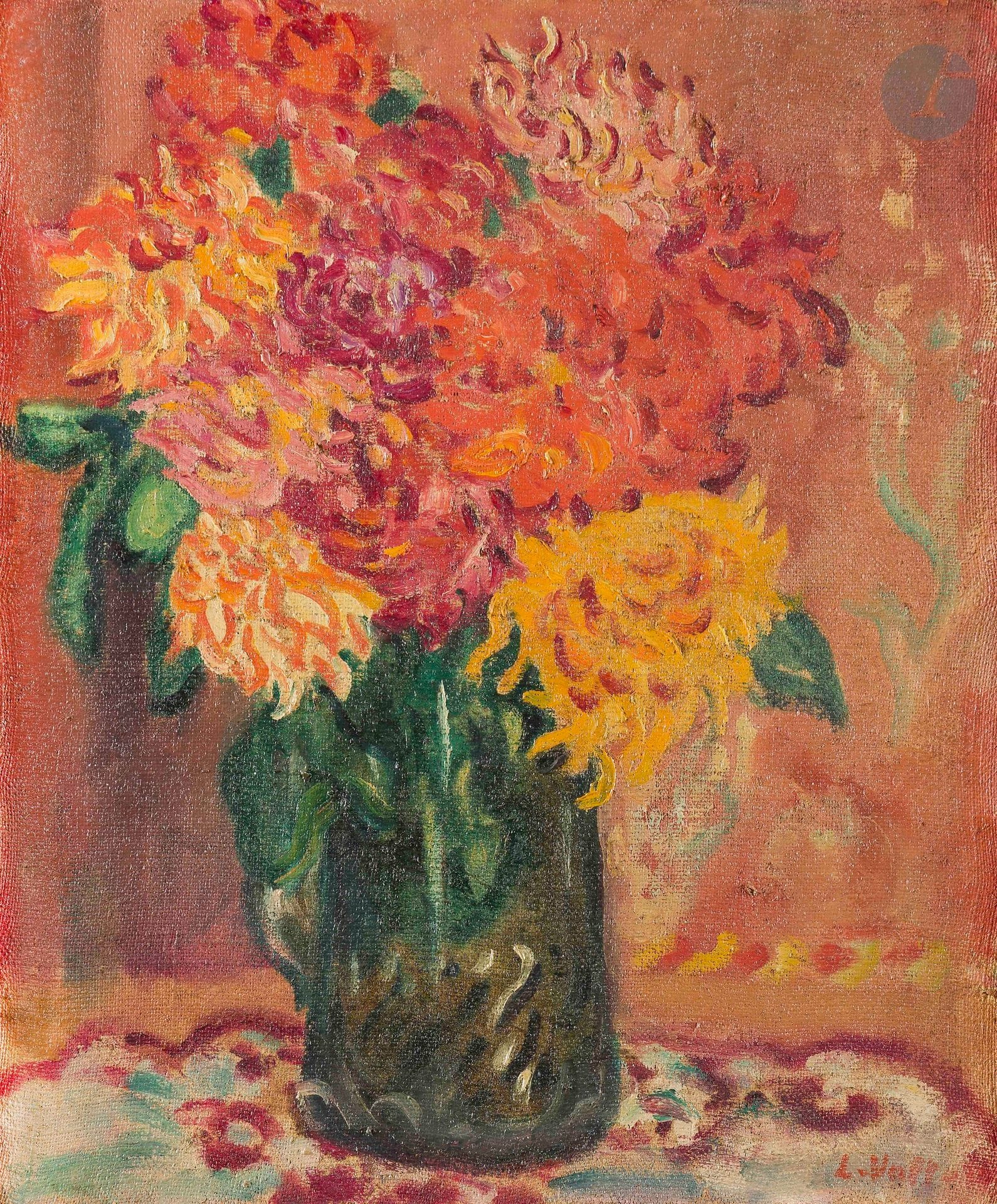Louis VALTAT (1869-1952)
Bouquet de dahlias, vers 1906
Huile sur toile.
Signée en bas à droite.
55 x 46 cm

Provenance : 
- Collection Ambroise Vollard, Paris. Numéro d'inventaire " 4917 " sur le châssis.
- Collection particulière, Bourges.
- Collection particulière, Paris.

Un certificat de Madame Monique Soubirou-Pouey, en date du 21 mai 1990, sera remis à l'acquéreur.

Un avis d'inclusion aux Archives de l'Association Les Amis de Louis Valtat sera remis à l'acquéreur.