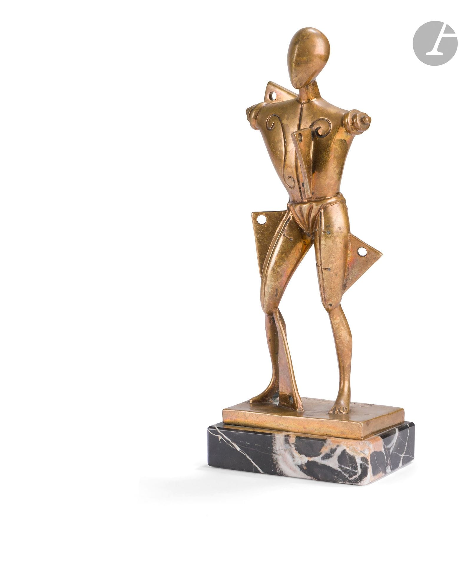 Giorgio DE CHIRICO (1888-1978)
Il Trovatore, 1970
Bronze proof with golden patina.
Signed and numbered "30/100".
Foundry mark "Venturi Arte".
(Corner of base damaged).
Height: 18.6 cm
Total height: 20.7 cm