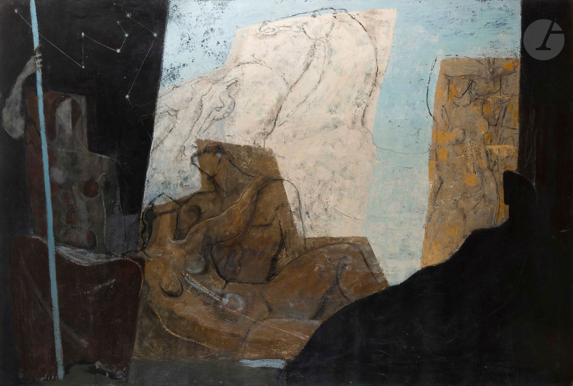 Jean SOUVERBIE (1891-1981)
Le Jour et la Nuit
Huile sur toile.
Signée en bas à gauche.
120 x 194 cm

Nous remercions Monsieur Frédéric Souverbie, petit-fils de l'artiste, d'avoir confirmé l'authenticité de cette œuvre.
