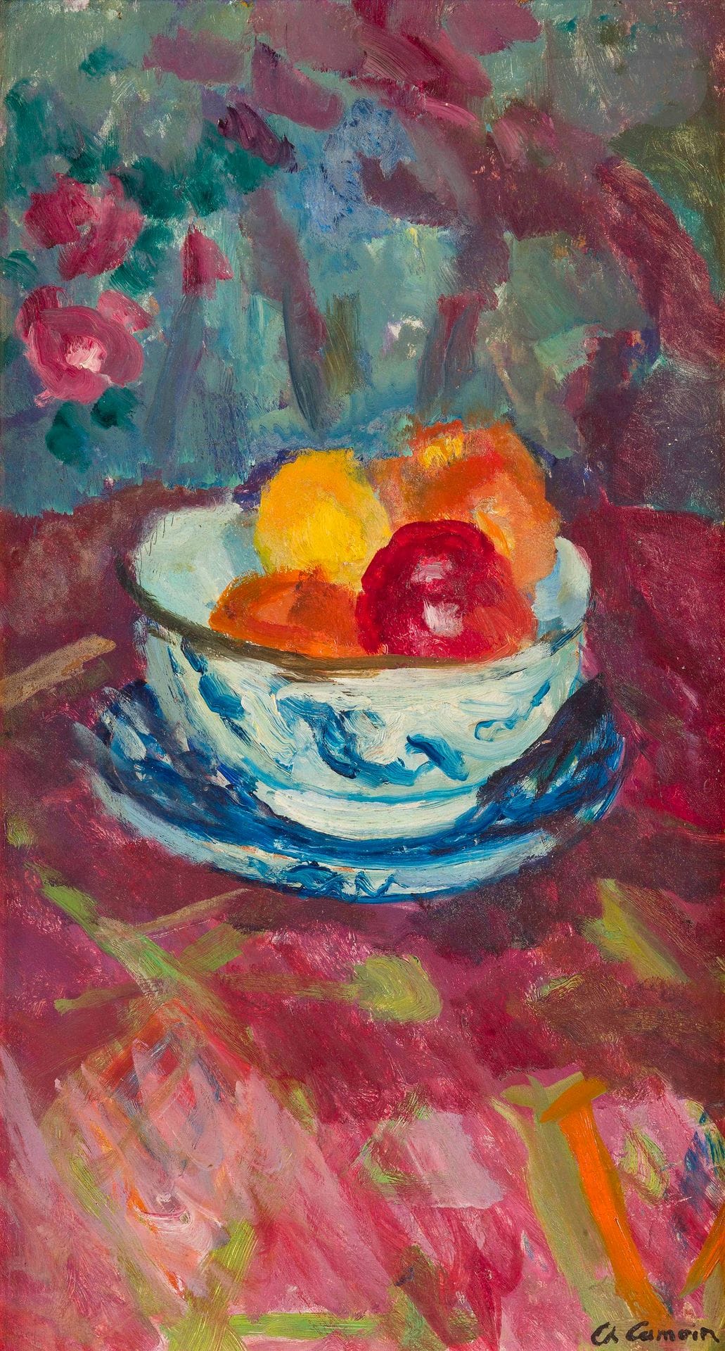 Charles CAMOIN (1879-1965)
La Coupe bleue aux pommes, 1946
Huile sur isorel.
Signée en bas à droite.
49,5 x 27,5 cm

Provenance :
Collection particulière, Paris.

Cette œuvre est référencée dans les Archives Camoin. Nous les remercions pour les informations qu'ils nous ont transmises.