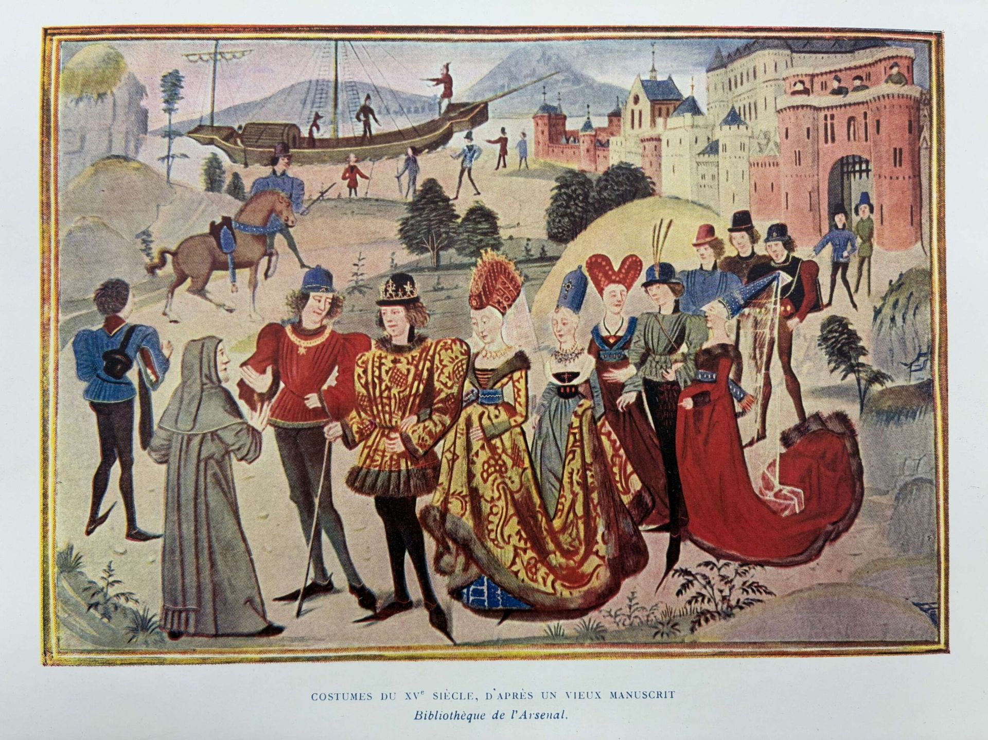PITON, Camille. Le Costume civil en France du XIIIe au XIXe siècle.
Edité à Paris chez E. Flammarion sans date. 
In-4, demi-veau raciné brun, dos à faux-nerfs ornés de fleurons dorés, auteur et titre en lettres d'or sur pièce de cuir maroquiné rouge, tranches mouchetées. 
380 pages, 700 illustrations (dont 12 planches en couleurs hors-texte, le reste en noir dans le texte et à pleine page) reproduites par la photographie d'après les documents du temps (Statues, Peintures murales, Tapisseries, Vitraux, etc.). 
Charnières fragiles (mors partiellement fendus), coiffes, coupes et coins frottés, légères griffures sur les plats. 

Panorama très détaillé du costume civil en France, présenté siècle par siècle depuis le 13ème jusqu'au 19ème siècle. L'étude nous fait connaître par le costume toutes les classes de la société, celle des artisans comme celle des gens qui « s'habillent », en s'appuyant sur une riche iconographie composée de 700 illustrations directes par la photographie, d'après les documents du temps (statues, peintures murales, tapisseries, vitraux, etc.).

Exemplaire élégant, intact à l'intérieur.
