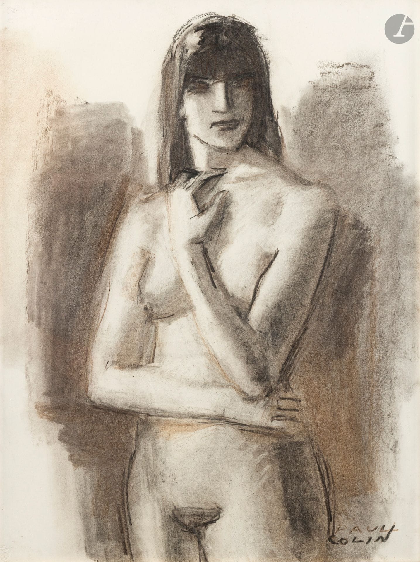 Paul COLIN (1892 - 1985)
Standing nude woman
Charcoal and shading.
Signed lower right.
64 x 50 cm