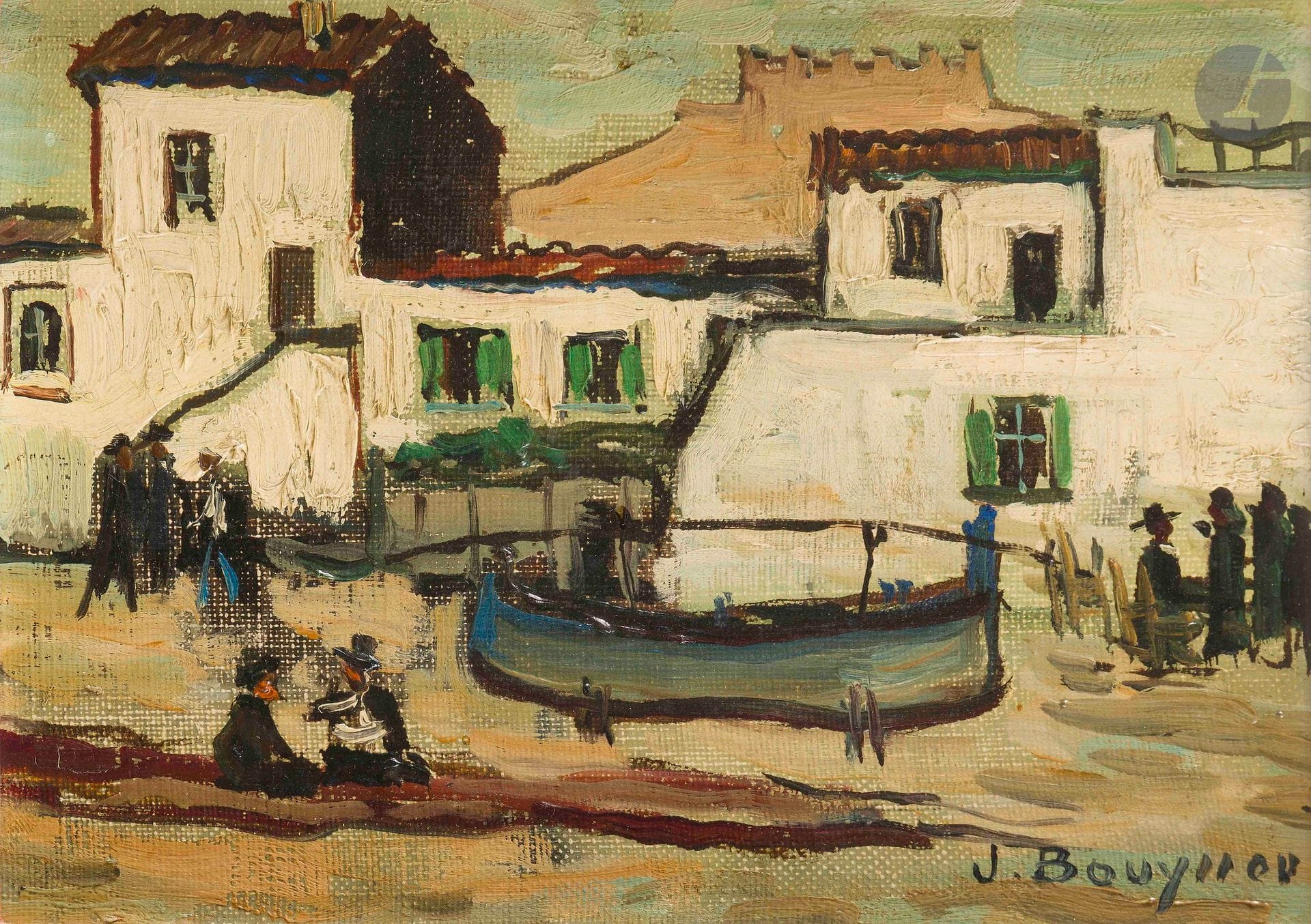 Jacques BOUYSSOU (1926-1997)
Le Petit port de Denia, 1957
Huile sur toile.
Signée en bas à droite.
Datée et située au dos.
16 x 22 cm