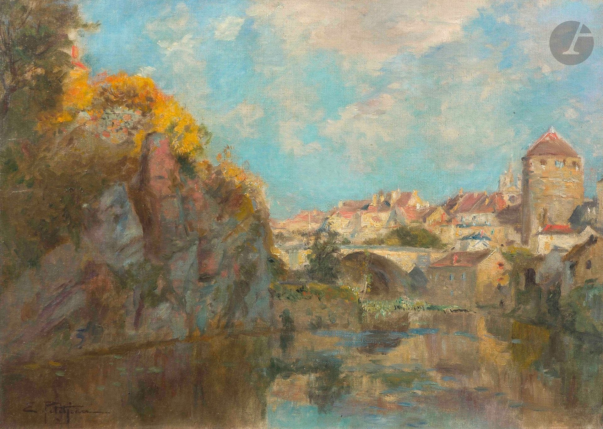 Edmond Marie PETITJEAN (1844-1925)
Semur-en-Auxois, les bords de l'Armançon
Huile sur toile.
Signée en bas à gauche.
(Rentoilée).
46 x 65 cm

Provenance : 
Probablement vente Me Baudoin, Hôtel Drouot, Paris, 20 novembre 1925, catalogue, n° 104, non reproduit, titré Les Bords de l'Armançon (Côte-d'Or).