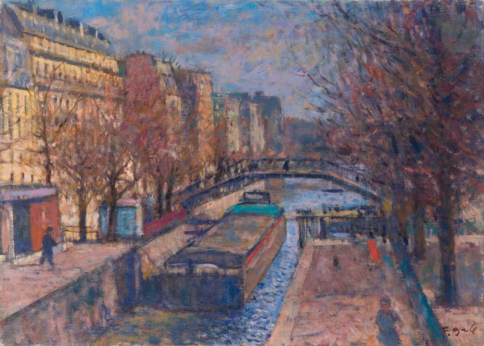 François GALL (1912-1987)
Paris, le canal Saint-Martin
Huile sur toile.
Signée en bas à droite.
33 x 46 cm