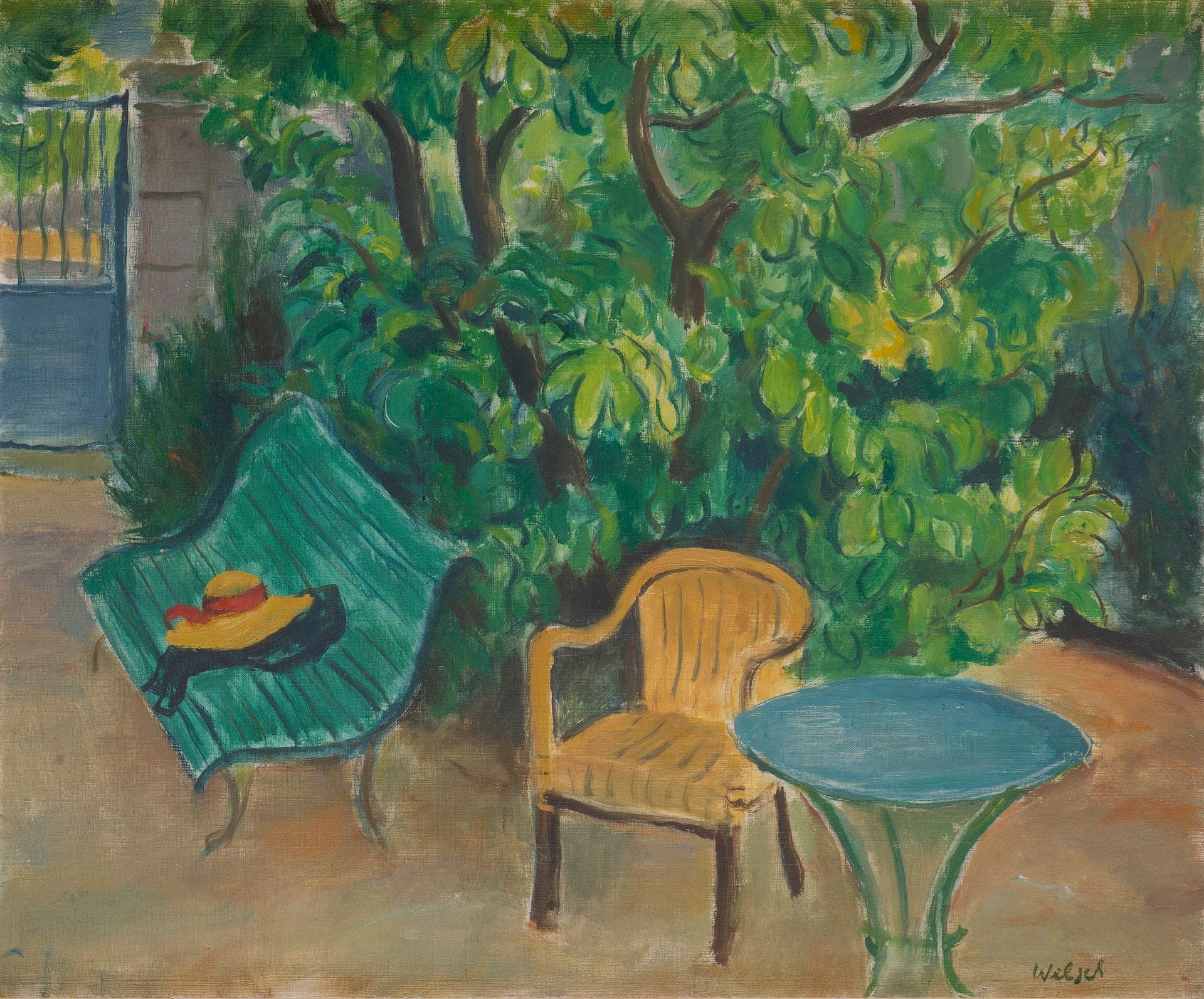 Paul WELSCH (1889-1954)
Malaucène, jardin de la villa
Huile sur toile.
Signée en bas à droite.
Signée sur le châssis.
55 x 65 cm