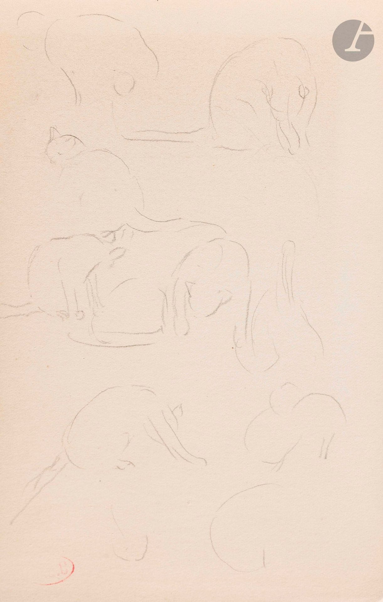 Henri-Edmond CROSS (1856-1910)
Études de chats, chevaux et de paysage
Mine de plomb.
Cachets en bas à gauche (2), et en bas à droite (1).
18 x 12 cm au plus grand