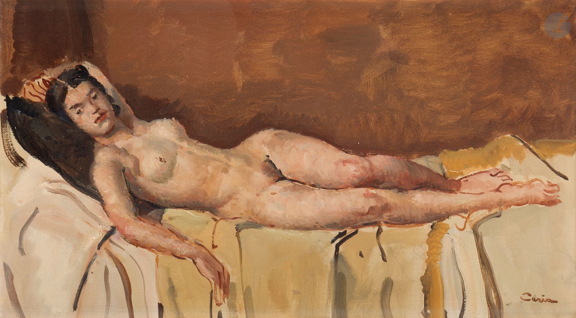 Edmond CERIA (1884-1955)
Nude on a couch
Oil on canvas.
Signed lower right.
24 x 41 cm