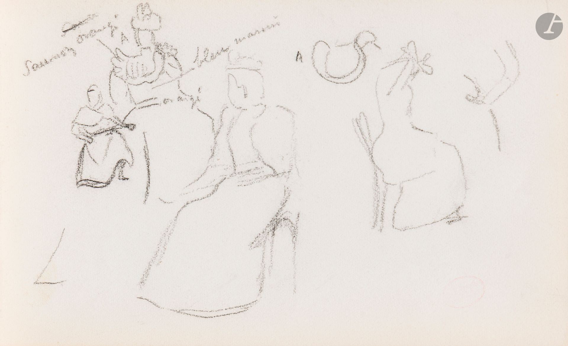 Henri-Edmond CROSS (1856-1910)
Studies of women and children at table
Black pencil (1), black and red pencil (1), red pencil (1).
Studio stamp on each (Lugt 1305a).
10.5 x 17 cm