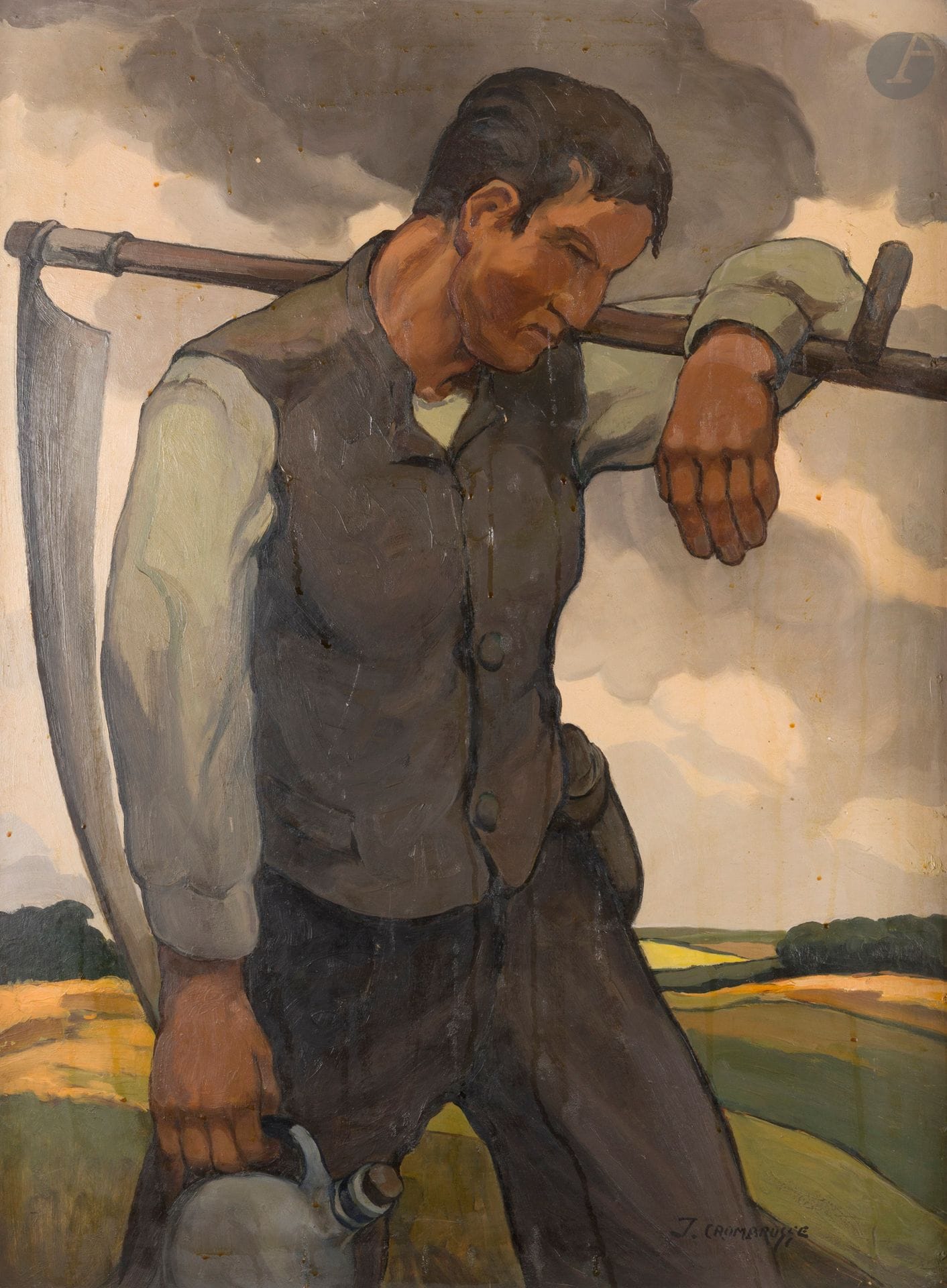 Jan VAN CROMBRUGGE (1890-1956)
The Reaper
Oil on isorel.
Signed lower right.
(Isorel slightly fogged).
79 x 56 cm