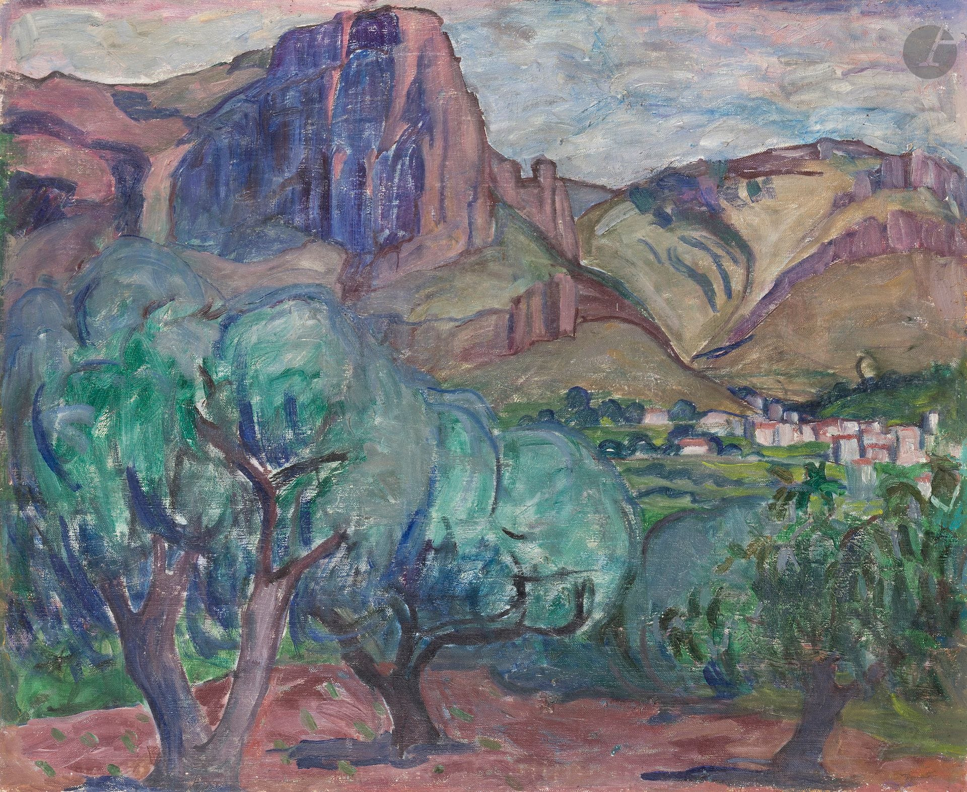 Maud Hunt SQUIRE (1873-1954)
Paysage provençal
Huile sur toile.
Signée et titrée au dos.
(Usures).
60 x 73 cm

Provenance : 
Collection de l'artiste Ethel Mars, Saint-Paul-de-Vence.