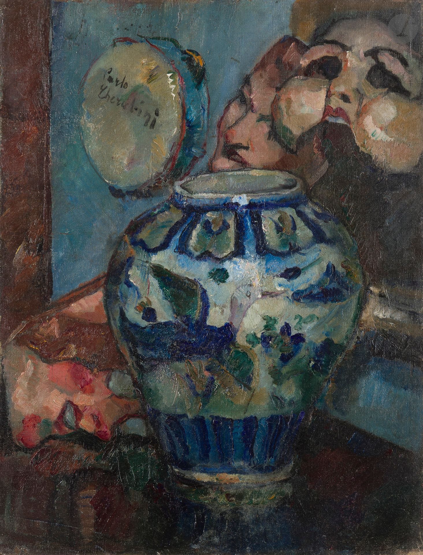 Carlo CHERUBINI (1897-1978)
Vase, masque et tambourin
Huile sur toile.
Signée en haut à gauche.
61 x 46 cm
