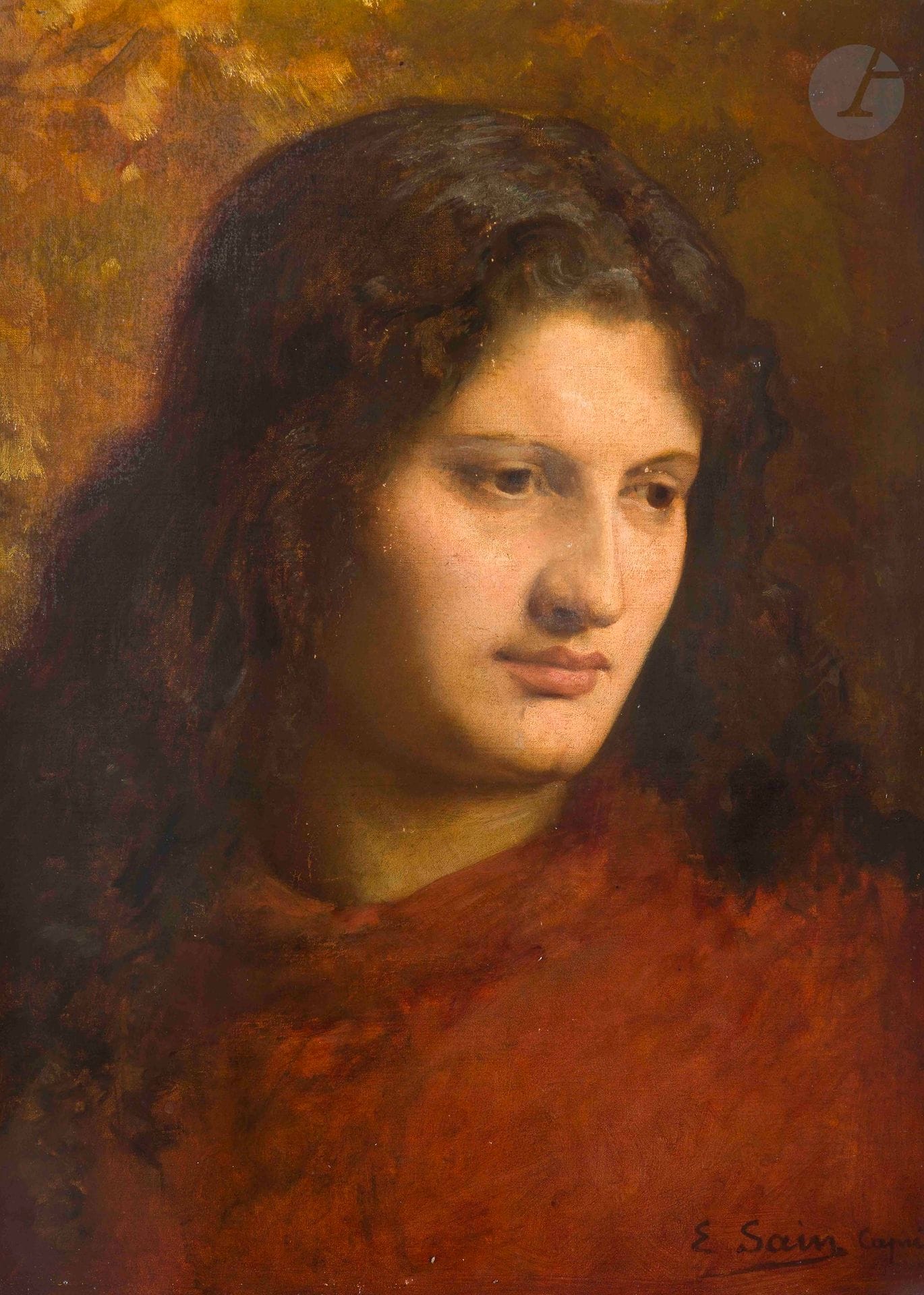 Édouard SAIN (1830-1910)
Capri, portrait of a young woman
Oil on canvas.
Signed and located lower right.
Signed and numbered "342" on the back.
48 x 35 cm

Provenance : 
Artist's family.