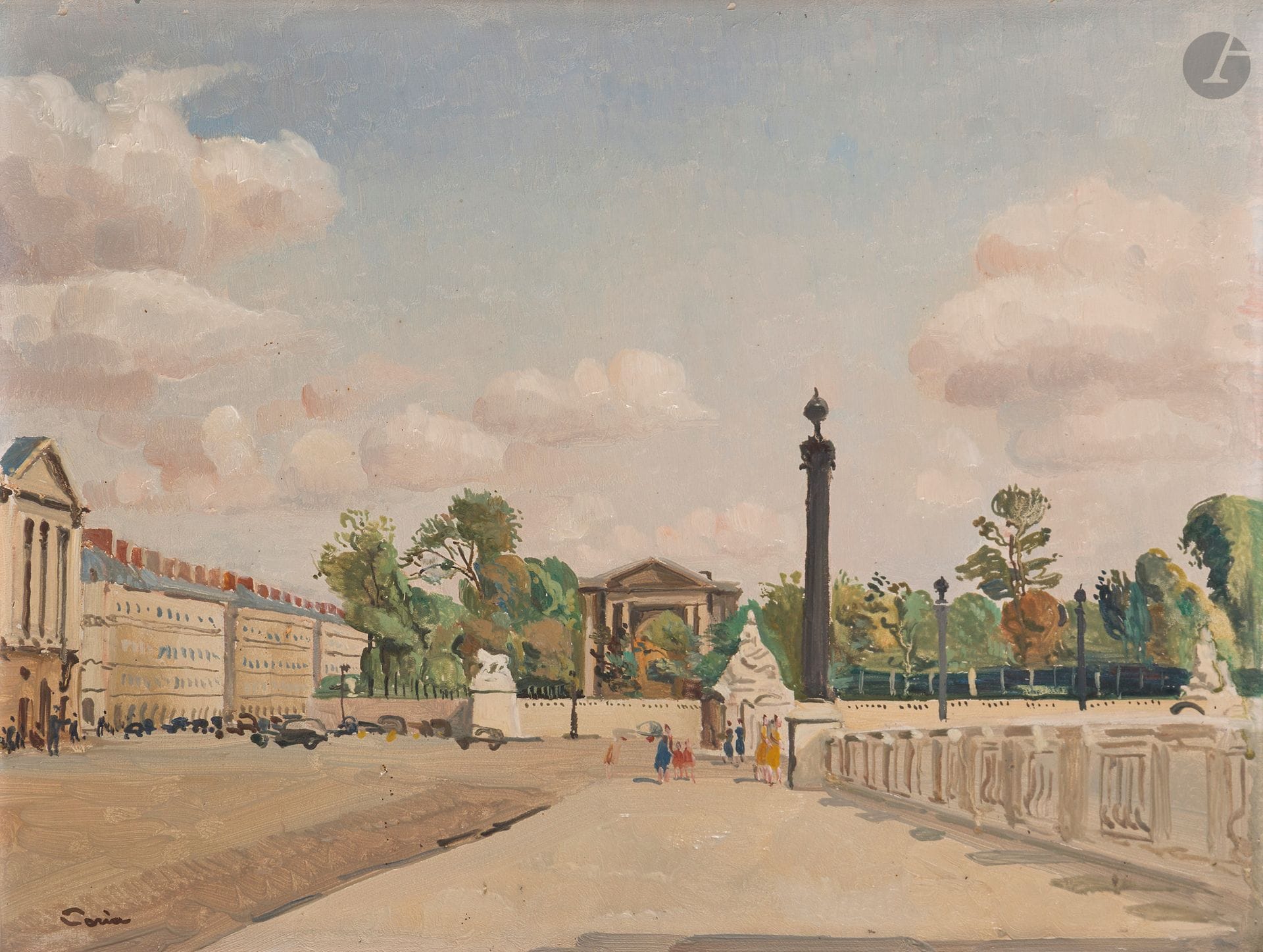 Edmond CERIA (1884-1955)
Paris, la place de la Concorde et le jeu de Paume
Huile sur panneau.
Signée en bas à gauche.
27 x 35 cm

Provenance : 
Galerie Berri-Raspail, Paris (étiquette au dos).