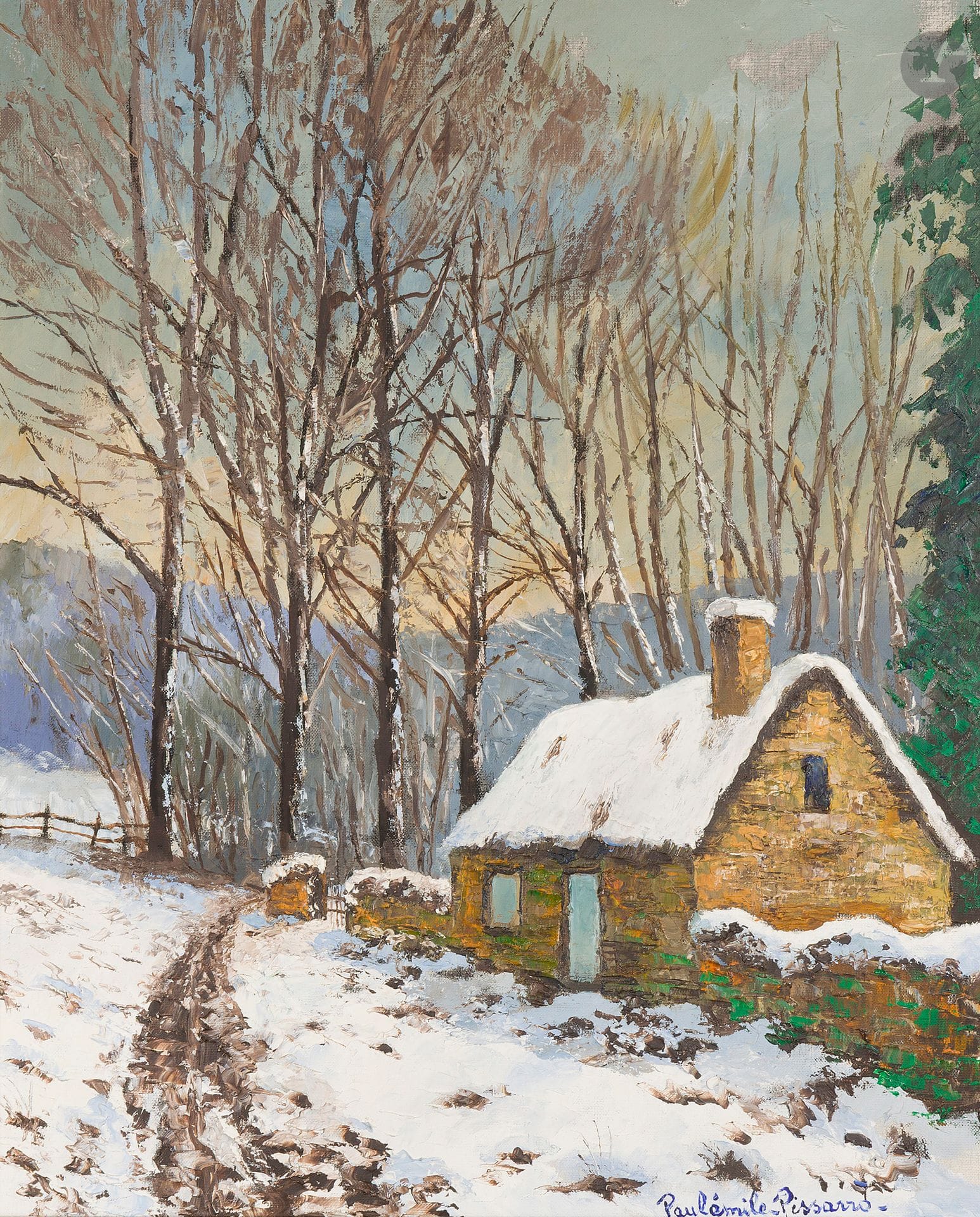 Paul-Émile PISSARRO (1884-1972)
À l'Orée du bois, sous la neige
Huile sur toile.
Signée en bas à droite.
65 x 55 cm