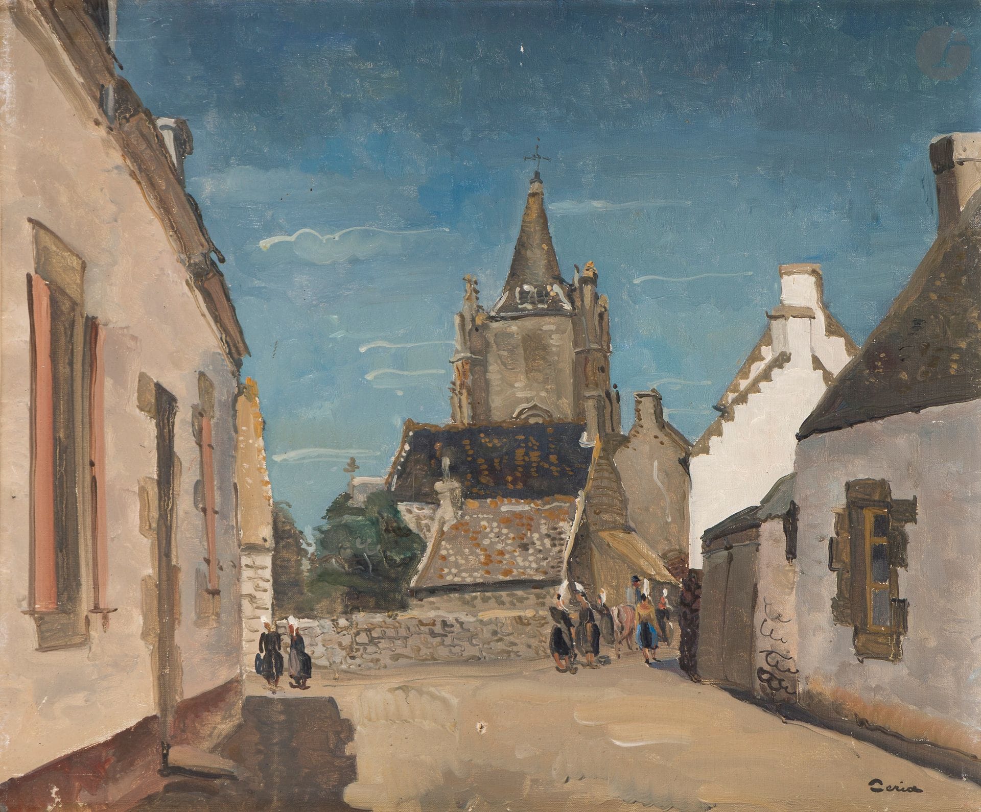Edmond CERIA (1884-1955)
Bretagne, rue animée
Huile sur toile.
Signée en bas à droite.
38 x 46 cm