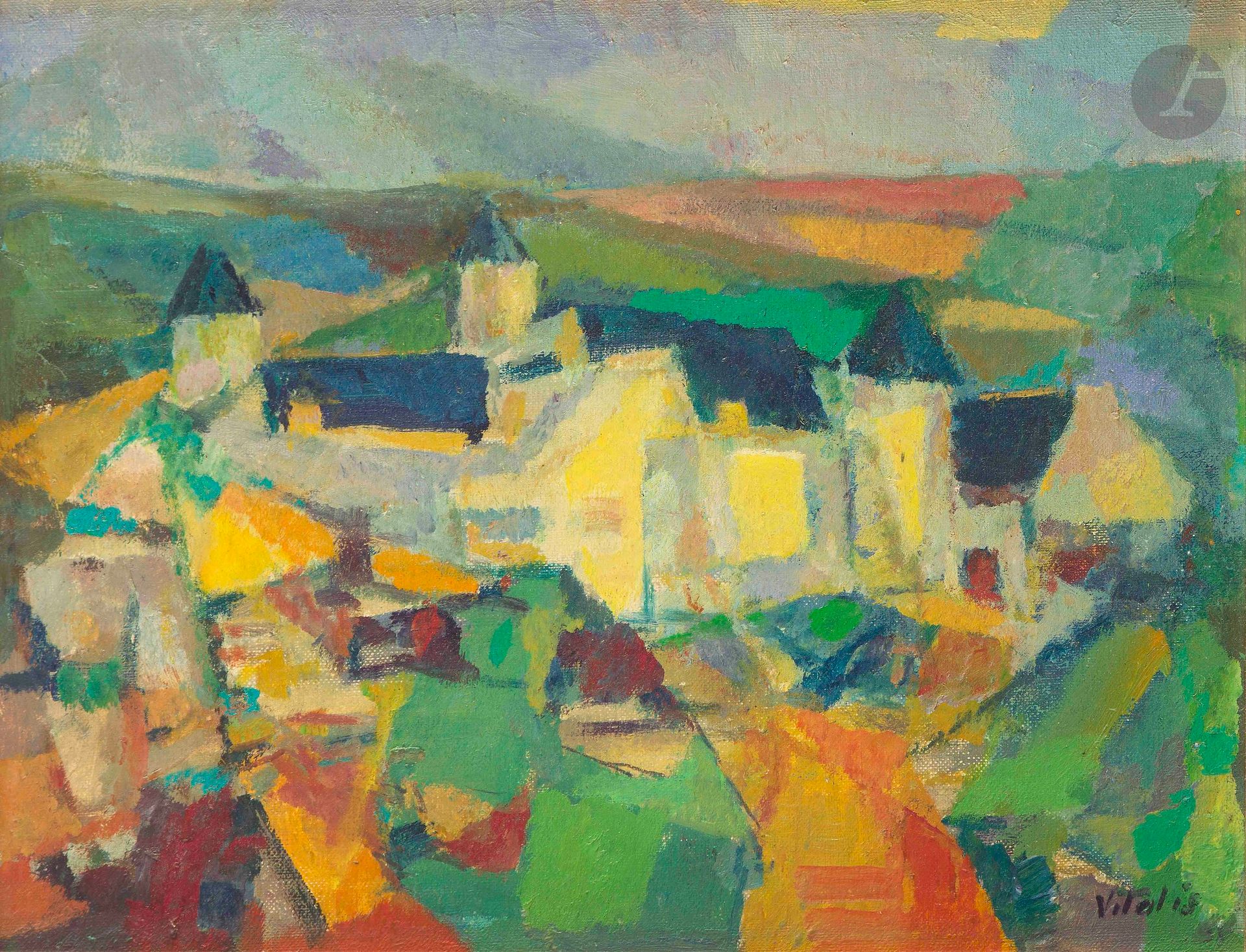 Macario VITALIS (1898-1989)
Village, 1961
Oil on canvas.
Signed and dated lower right.
Signed and dated on the back.
33 x 41 cm

Provenance : 
Estate of Madame F., Paris.

This painting will be included in the catalog raisonné of the association "Les Amis de Vitalis" (macario-vitalis.com).